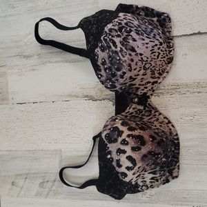 Victoria's Secret tan & black animal print lined demi bra 36DD, some flaws